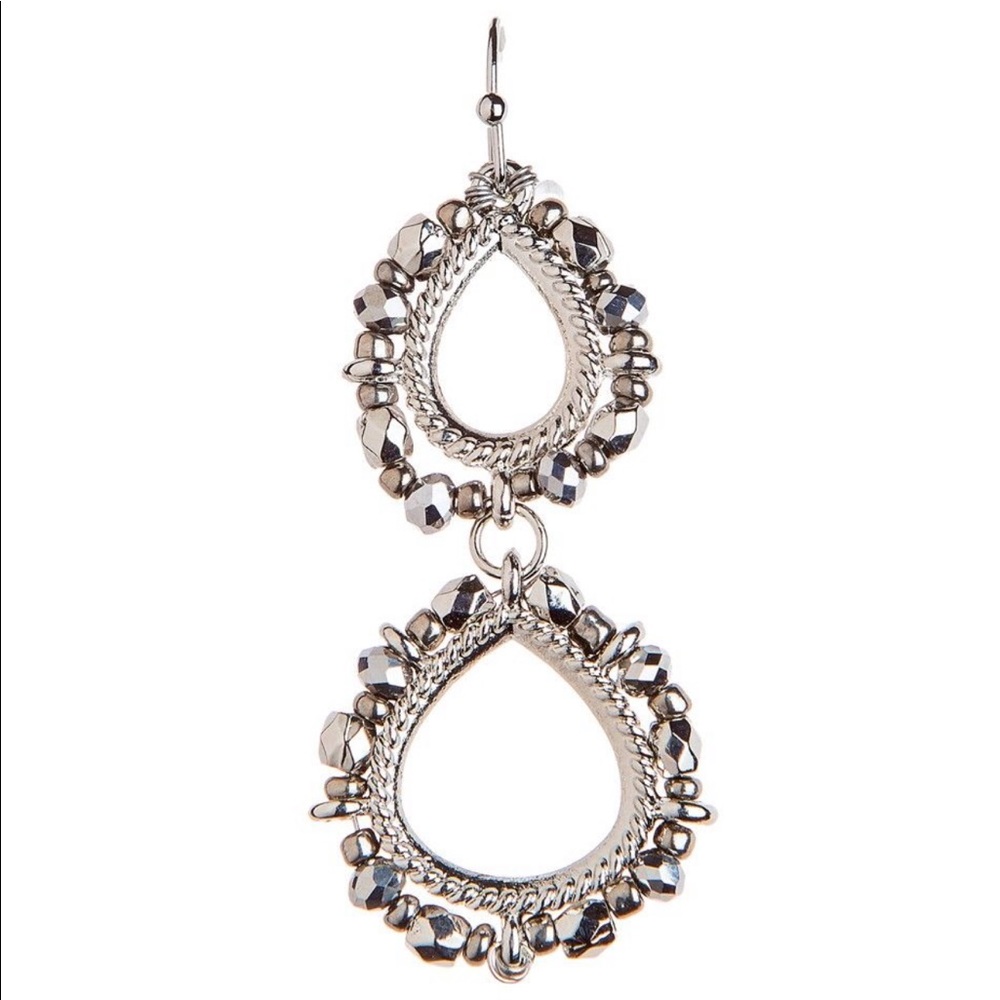 Silver Hematite  Double Teardrop Earring